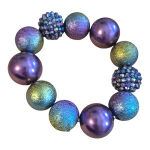 Aurora Borealis Elastic Chunky Beaded Bracelet Fairycore Whimsygoth